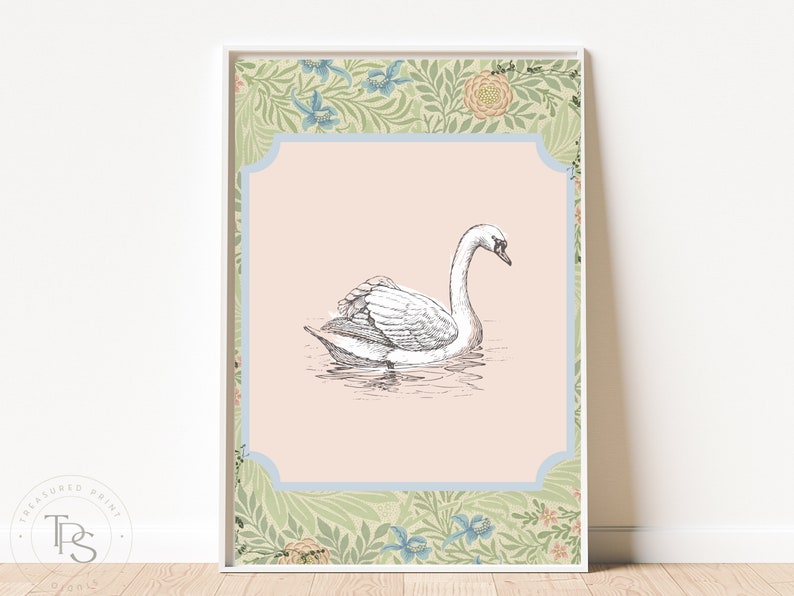 Swan Print Nursery Decor Swan Nursery Art Printable Wall Art Pastel Vintage Floral Nursery Wall Grandmillennial Art Girl image 5