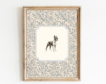 Digital Dog Vintage Print Nursery Decor• Boston Terrier Nursery Art• Printable Wall Art•Pastel Floral • Nursery Wall Grandmilennial Art Girl