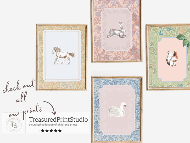 Horse Print Nursery Decor Vintage Nursery Sketch Printable Wall Art Watercolor Floral Nursery Wall Grandmilennial Art Girl Southern image 6