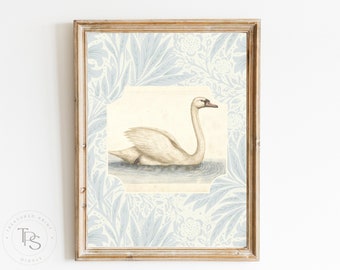 Vintage Swan Print Nursery Decor  • Swan Nursery Art  • Printable Wall Art • Pastel Vintage Floral • Digital Nursery Wall Art Gender Neutral