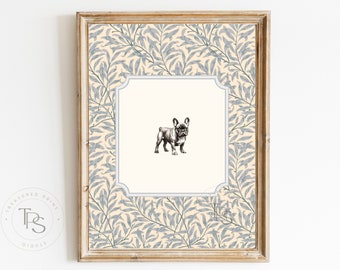 Digital Dog Vintage Print Nursery Decor• French Bulldog Nursery Art• Printable Wall Art•Pastel Floral • Nursery Wall Grandmilennial Art Girl
