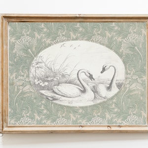 Swan Print Nursery Decor • Vintage Nursery Art  • Printable Wall Art •  Pastel Vintage Floral • Watercolor Sage Green Nursery Wall Art