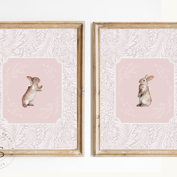 Kaninchen Vintage Druck Kinderzimmer Dekor • Hase Kinderzimmer Kunst • Druckbare Wandkunst • Girly Preppy Blumen • Kinderzimmer Wand Kunst Mädchen