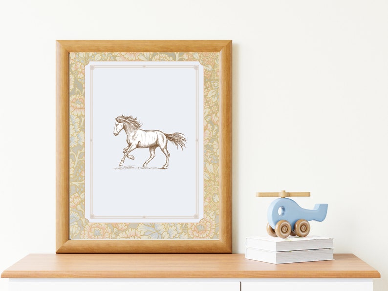 Horse Print Nursery Decor Vintage Nursery Sketch Printable Wall Art Watercolor Floral Nursery Wall Grandmilennial Art Girl Southern image 4