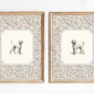 Cane stampa vintage arredamento della scuola materna • Goldendoodle • Labradoodle stampabile parete arte blu grigio floreale • parete della scuola materna Grandmillennial arte ragazza ragazzo
