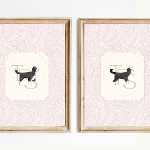 Pink Floral Bernedoodle Hundeskizze • Digitaldruck Kinderzimmer Dekor • Doodle Welpe Kinderzimmer Wandkunst • Vintage Wallpaper Grandmilennary Art Preppy