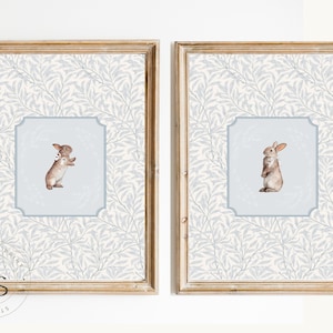 Light Blue Pastel Rabbit Vintage Print Nursery Decor • Bunny Nursery Wall Art • Printable Wall Decor• Vintage Wallpaper Grandmilennial Art
