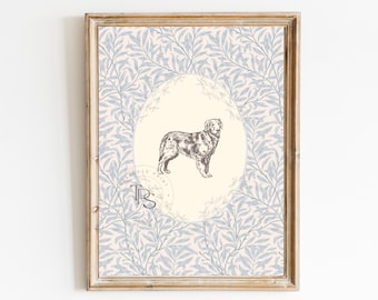 Impression de croquis Golden Retriever : art floral vintage pour chambre de chien (téléchargement numérique)