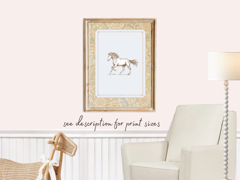 Horse Print Nursery Decor Vintage Nursery Sketch Printable Wall Art Watercolor Floral Nursery Wall Grandmilennial Art Girl Southern image 5