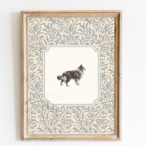 Border Collie Vintage Print Nursery Decor • Dog Nursery Art • Printable Wall Art • Vintage Floral• Nursery Wall Grandmilennial Art Sketch