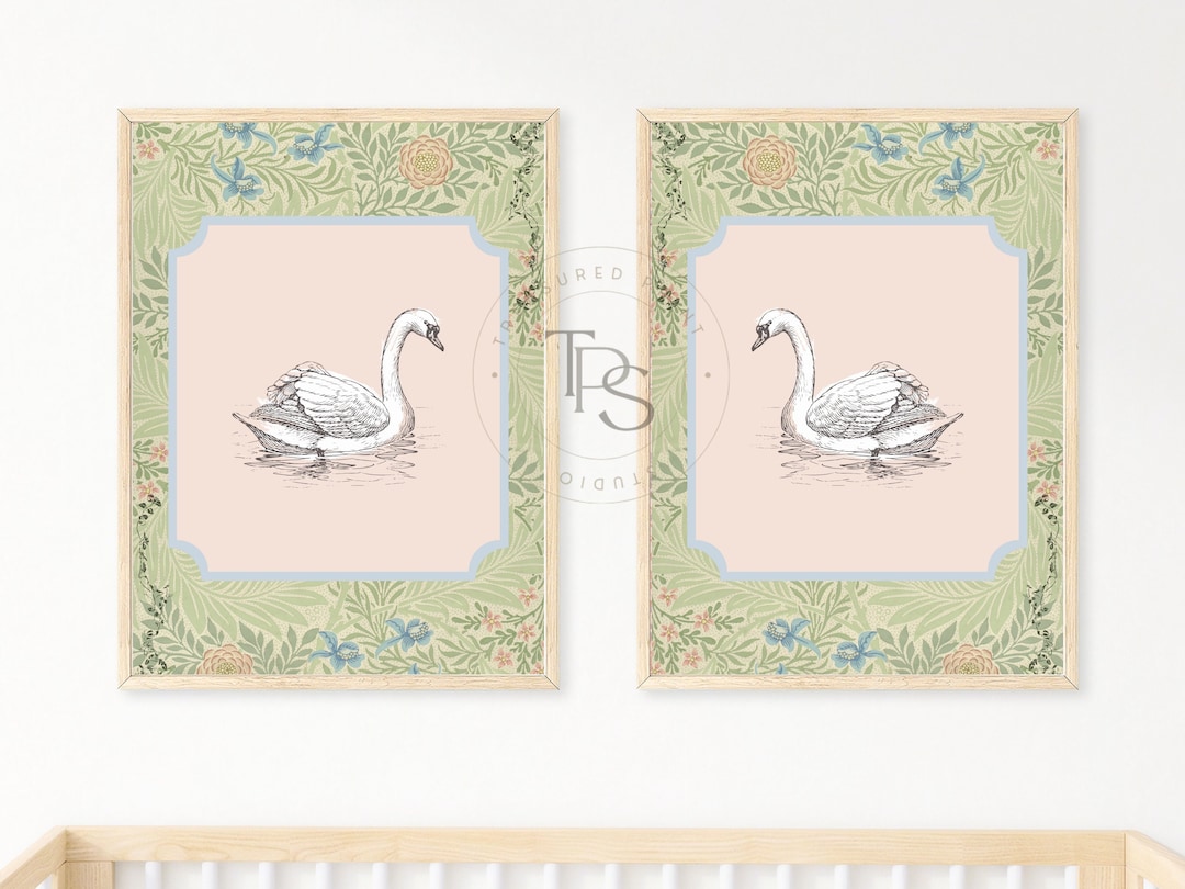 Set 2• Swan Print Nursery Decor • Swan Nursery Art • Printable Wall Art ...