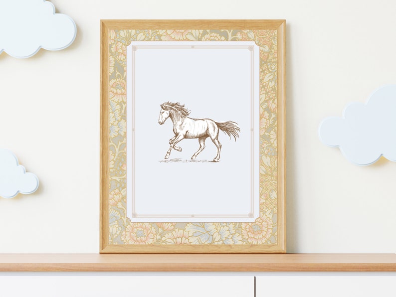 Horse Print Nursery Decor Vintage Nursery Sketch Printable Wall Art Watercolor Floral Nursery Wall Grandmilennial Art Girl Southern image 2