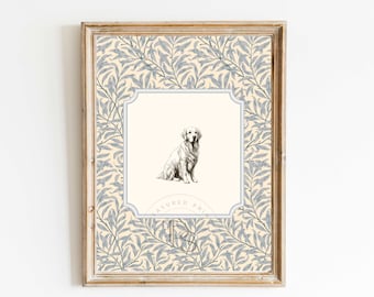 Dog Vintage Print Nursery Decor•Golden Retriever Nursery Art•Printable Wall Art•Pastel Vintage Floral • Nursery Wall Grandmilennial Art Girl