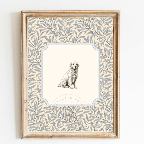 Dog Vintage Print Nursery Decor•Golden Retriever Nursery Art•Printable Wall Art•Pastel Vintage Floral • Nursery Wall Grandmilennial Art Girl