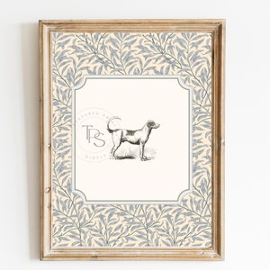 Foxhound Dog Vintage Print Nursery Decor  • Dog Art  •  Printable Wall Art  •  Pastel Vintage Floral • Nursery Wall Grandmilennial Art Girl