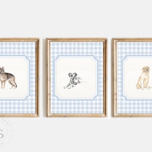 3 Dog Vintage Print Nursery Decor • Baby Blue Preppy •  Printable Wall Decor •Pastel Vintage Watercolor • Nursery Wall Grandmilennial Art