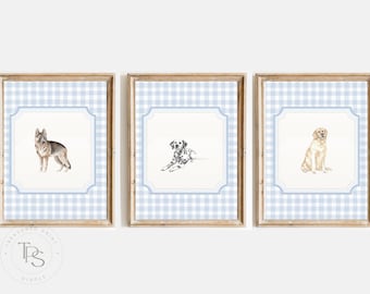 3 Dog Vintage Print Nursery Decor • Baby Blue Preppy •  Printable Wall Decor •Pastel Vintage Watercolor • Nursery Wall Grandmilennial Art