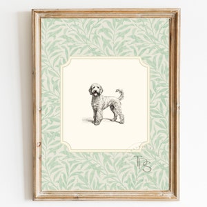 Cane stampa digitale vintage arredamento per la scuola materna Goldendoodle Labradoodle arte da parete stampabile • floreale pastello • parete della scuola materna Grandmillennial