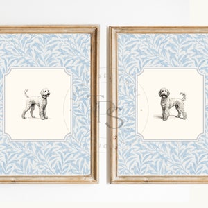 Décoration de chambre d'enfant imprimée vintage chien • Goldendoodle • Art mural imprimable Labradoodle • Floral pastel • Art bleu grand millénaire fille garçon