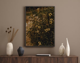 Download istantaneo dell'arte della parete stampabile del paesaggio del fiore del deserto giallo