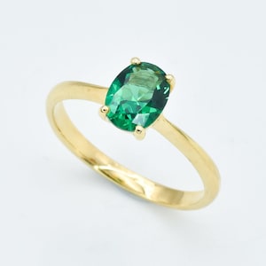 Gold Emerald Ring, Emerald Ring, Created Emerald, Green Solitaire Ring, Gold Vintage Ring, Green Diamond Ring, Green Ring, Gold Vermeil Ring