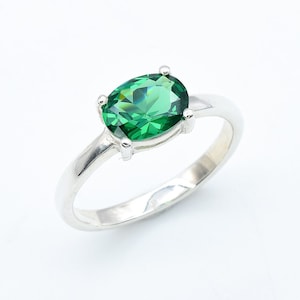 Emerald Solitaire Ring, Emerald Engagement Ring, Emerald Promise Ring, May Birthstone, Green Emerald Ring, Created Emerald, Gift For Her