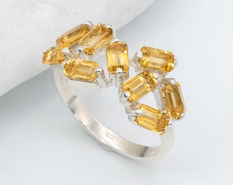 Citrine Baguette Ring, Natural Citrine Ring, Yellow Citrine Ring, Citrine Birthstone Ring, November Birthstone, Statement Citrine Ring