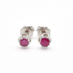 Certified Real Ruby Earrings, Solid 18k White Gold Ruby Studs, Dainty Red Ruby Earrings, Elegant Solid Gold Studs, Real Ruby Earrings, Studs
