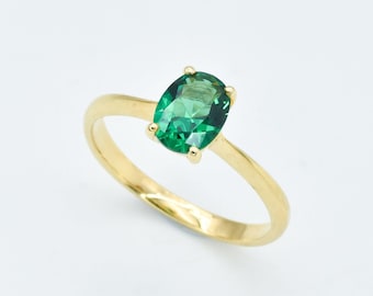 Gouden ring smaragd, ring smaragd, gemaakt smaragd, groene solitaire ring, gouden vintage ring, groene diamanten ring, groene ring, gouden vermeil ring