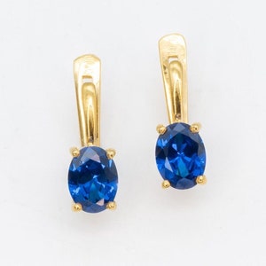 Gold Sapphire Earrings, Gold Oval Earrings, Gold Blue Earrings, Gold Sapphire Studs, Oval Sapphire Earrings, Dainty Blue Earrings, Sapphire