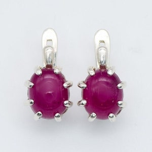 Ruby Earrings, Natural Ruby, July Birthstone, Oval Ruby Earrings, Real Ruby Earrings, Red Gem Earrings, Gift Earrings, 925 Silver Earrings