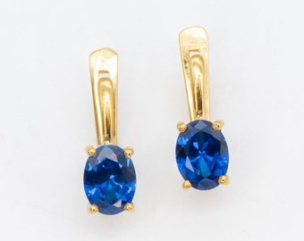 Gold Sapphire Earrings, Gold Oval Earrings, Gold Blue Earrings, Gold Sapphire Studs, Oval Sapphire Earrings, Dainty Blue Earrings, Sapphire