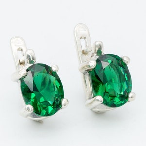 Emerald Earrings, Created Emerald, Green Oval Studs, Emerald Studs, Anniversary Gift, Gift for Her, Simple Emerald Earrings, 925 Silver