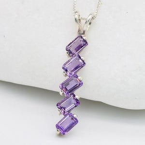 Purple Amethyst Pendant, Natural Amethyst Necklace, February Birthstone, Amethyst Baguette Necklace, Solid Silver Pendant, Silver Amethyst