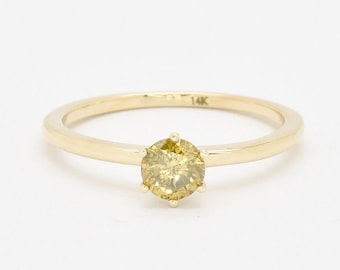 Fancy Yellow Diamond Ring, Natural Certified Diamond, 14k Solid Gold, Yellow Engagement Ring, Unique Proposal Ring, Round Diamond, Solitaire