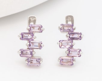 Purple Baguette Earrings, Amethyst Baguette Earrings, Purple Cluster Earrings, Irregular Baguette Earrings, Amethyst Earrings, Real Amethyst