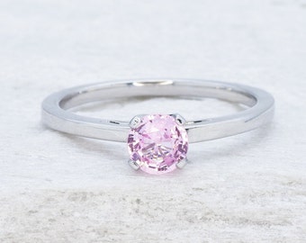 Pink Sapphire Ring, 18K Solid Gold Ring, White Gold Engagement Ring, Certified Sapphire Ring, Round Solitaire Ring, Natural Sapphire Ring