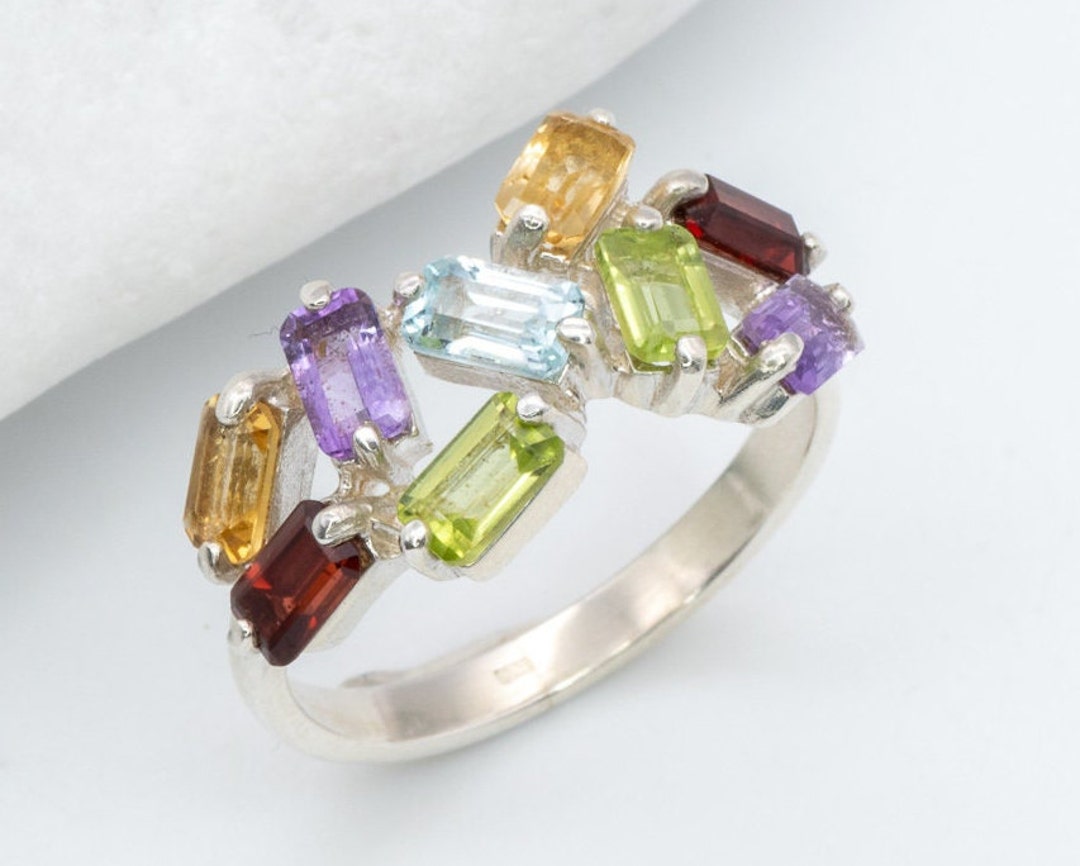 Colorful Baguette Ring, Multi Color Gemstone Ring, Rainbow Stone Ring — free download