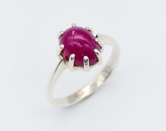 Silver Ruby Ring, Natural Ruby, July Birthstone Ring, Genuine Ruby Ring, Ruby Solitaire Ring, Real Ruby Ring, Red Oval Ring, Red Ruby Ring