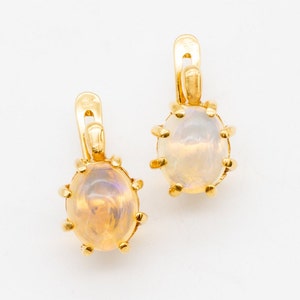 Gold Opal Earrings, Natural Fire Opal, Fire Opal Earrings, Gift For Her for Wife, Oval Stud Earrings, October Birthstone, Gold Vermeil