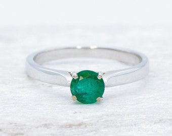 Real Solid Gold Emerald Ring, Solitaire Emerald Ring, May Birthstone, 18K Solid Gold Ring, Certified Emerald Ring, Gift For Her, 18K Gold