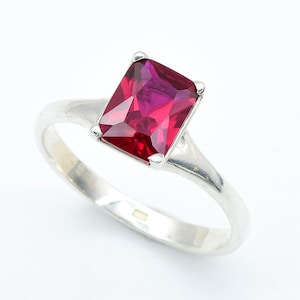 Solitaire Ruby Ring, Created Ruby, July Birthstone Ring, Ruby Promise Ring, Red Ruby Ring, Ruby Square Ring, Ruby Engagement Ring