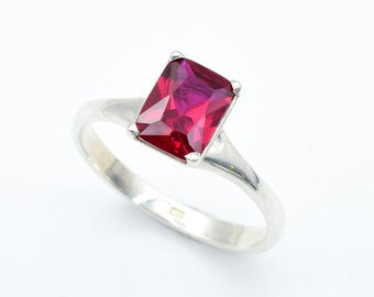 Solitär Rubin Ring, Rubin Juli Birthstone Ring, Rubin Versprechen Ring, Roter Rubin Ring, Rubin Quadratring, Rubin Verlobungsring