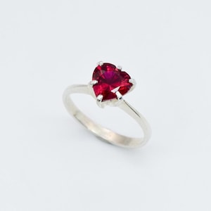 Ruby Heart Ring, Red Heart Ring, Heart Ring, Small Heart Ring, Love Ring, Dainty Red Ring, Gift For Her, Ruby Ring, Created Ruby, 925 Silver