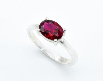 Solitaire Ruby Ring, Created Ruby, Ruby Ring, Red Ruby Ring, Horizontal Ring, Solitaire Ring, Promise Ring, Gift For Her, 925 Silver Ring