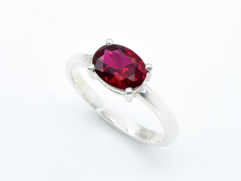Solitaire Ruby Ring, Created Ruby, Ruby Ring, Red Ruby Ring, Horizontal Ring, Solitaire Ring, Promise Ring, Gift For Her, 925 Silver Ring image 1