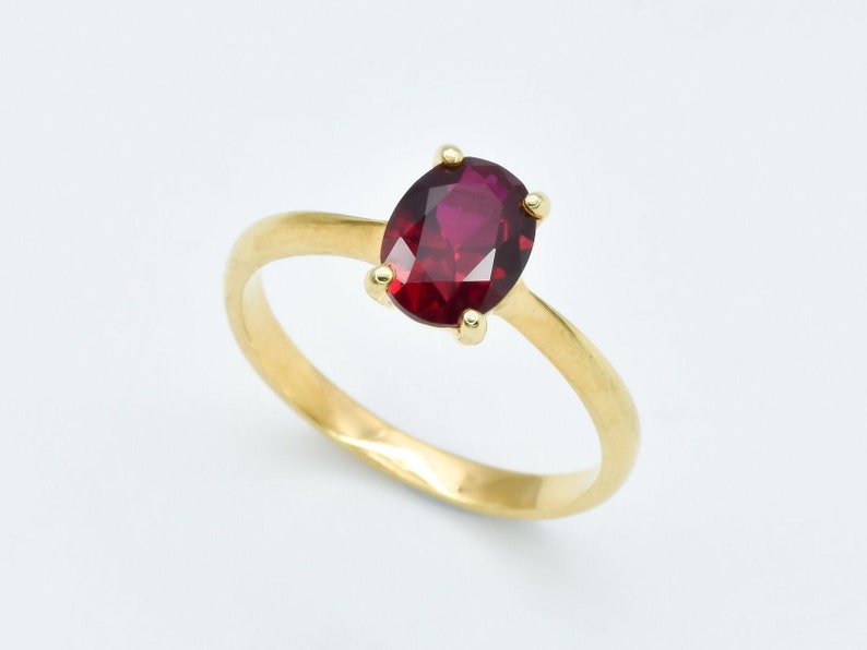 Gold Ruby Ring, Created Ruby, Red Ruby Ring, Gold Solitaire Ring, Gold Promise Ring, Gold Oval Ring, Gold Dainty Ring, July Birthstone Ring