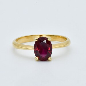 Front view of Gold Ruby Ring, Gold Oval Ring, Gold Dainty Ring, July Birthstone Ring