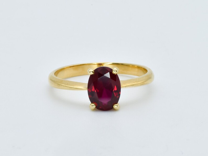 Front view of Gold Ruby Ring, Gold Oval Ring, Gold Dainty Ring, July Birthstone Ring