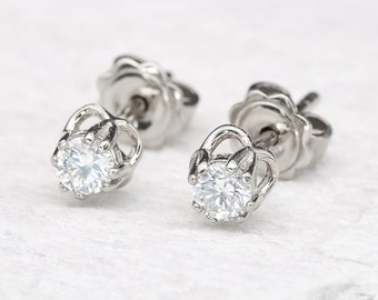 18K Gold Diamond Earrings, Real Diamond Earrings, Natural Diamond Studs, Anniversary Gift, Solid Gold Earrings, Bridal Earrings, 18K Gold
